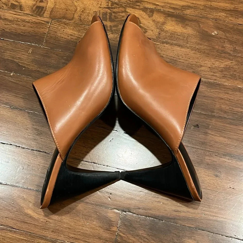 Joie Olya open toed leather mule heel sandal neutral tan size 39.5 size 9 - Picture 4 of 10